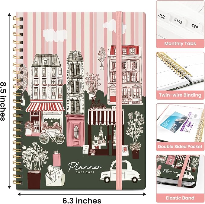 Planner 2026–2027, Weekly & Monthly Academic Organizer for School Year, Jul 2026–Jun 2027, Hardcover Planner with Tabs, Back to School Essential, 6.3" x 8.5", Petite Street