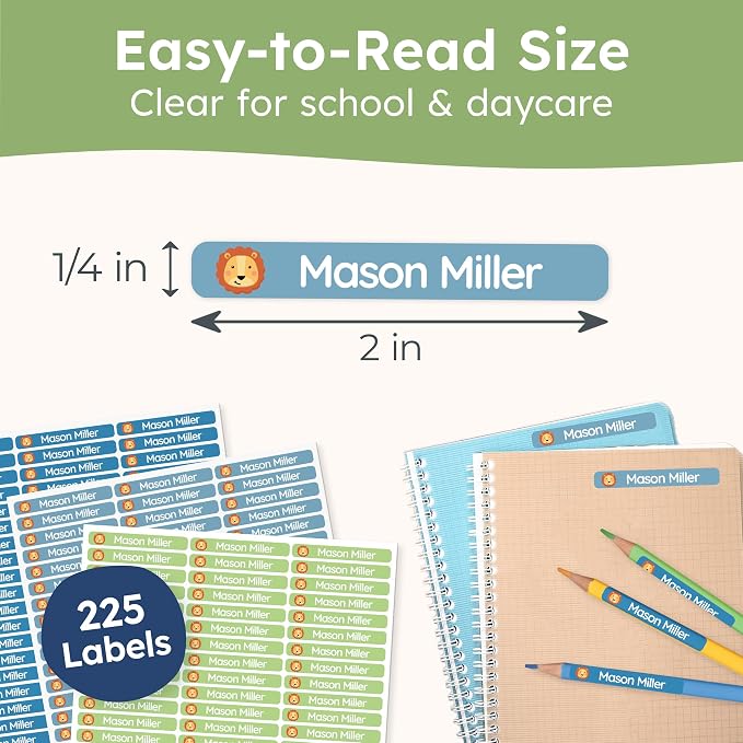 Personalized Kids Name Labels for Pencils Color Mix [225pcs] - Waterproof Name Stickers for School & Daycare - Pencil Custom Name Stickers - Children Name Stick On Labels for Pens (2.0”x0.3”)
