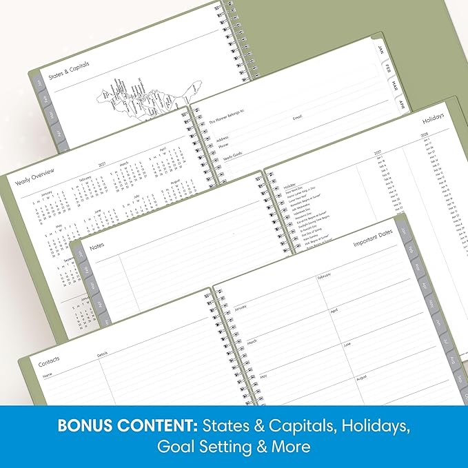 Blue Sky 2027 Weekly and Monthly Planner Calendar, Includes January 2027 - December 2027, 8.5" x 11", Flexible Cover, Wirebound, Laminated Tabs, Storage Pocket, Enterprise Sage Green