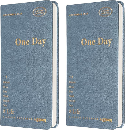 PATIKIL 2Pcs Planner Notebook, 7 x 3.8" 96 Sheets Undated Daily Planner Pocket to Do List Daily Weekly Goals Notebook for Office Home Study Work Time Management Habit Tracker, Blue