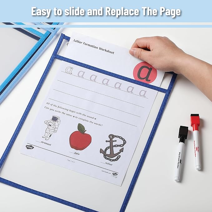 Mr. Pen- Reusable Dry Erase Pocket Sleeves, 10" x 14", 6 Pack, Ocean Breeze Color, Clear Plastic Paper Sleeves, Ticket Holders, Clear Plastic Sheet Protectors, Teacher, School, Classroom Supplies