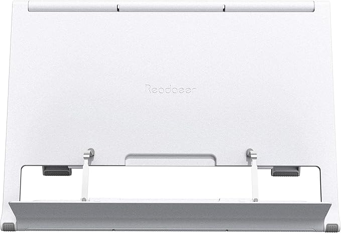 Readaeer Portable Book Stand Free Angle Adjustable Book Holder for Thick Textbook Collapsible Lightweight Book Rest (White)