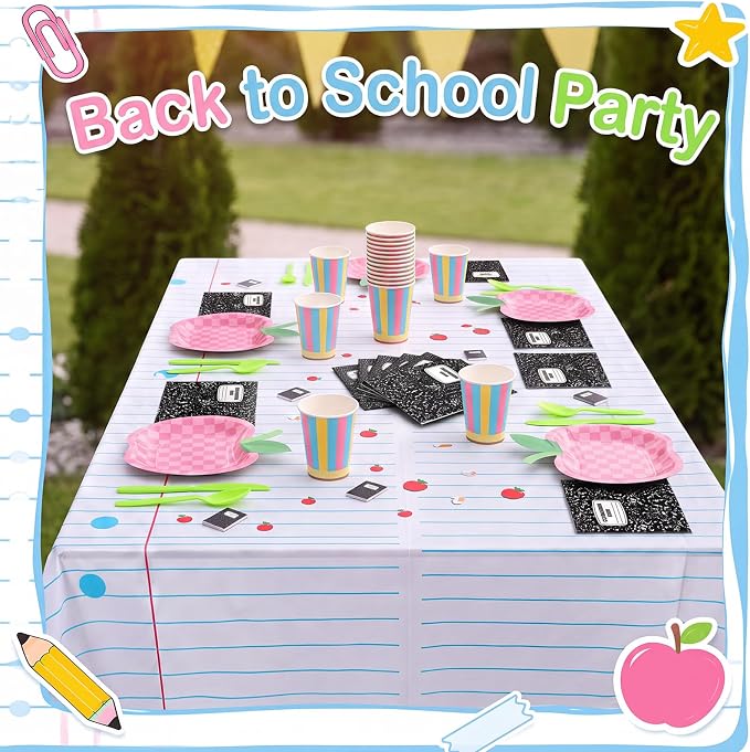 Reallnaive 146 Pcs Preschool Kindergarten Graduation Party Decoration Pastel Apple Paper Plate Teacher First Day Back to School Party 24 Set Disposable Tableware Tablecloth for Classroom Pre K Grad