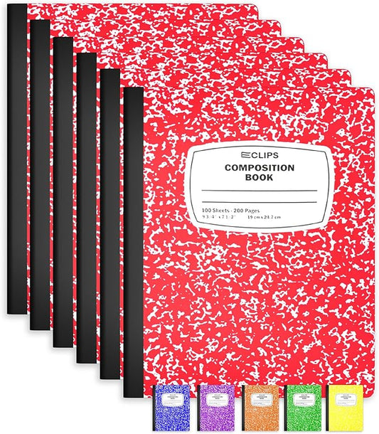Composition Notebook Wide Ruled Composition Notebooks Bulk Red Marble Hard Cover Wide Ruled Notebook Paper Note Books For Schools Marble Composition Books 100 Sheets 200 Pages 9.75” x 7.25” (6 Pack, Red)