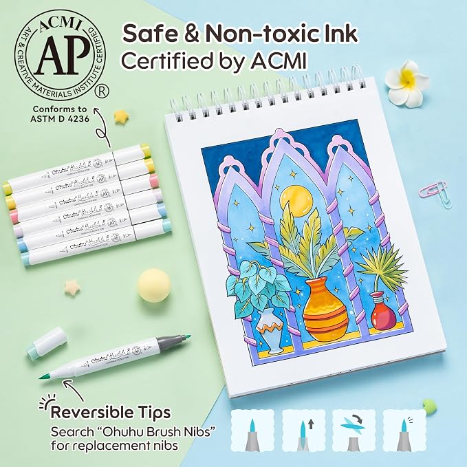 Ohuhu x Jade Summer Coloring Set 47 Alcohol Markers & Coloring Book