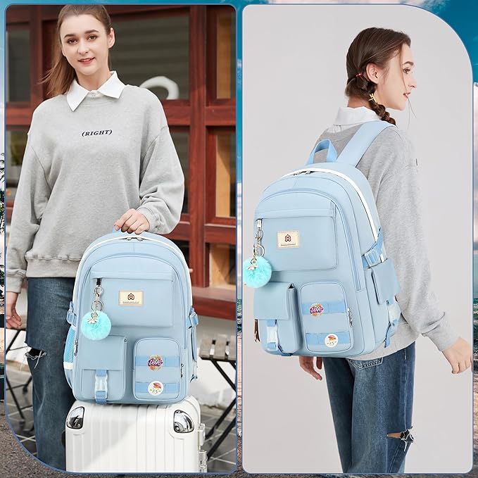 Hidds Laptop Backpacks 15.6 Inch College Backpack Elementary Middle High School Bag Large Cute Bookbags Anti Theft Travel Back Pack Casual Daypack Kids Book Bag for Teens Girls Women Students-Blue