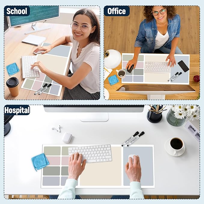 Dry Erase Desk Mat, Large Mouse Pad, Erasable Writing White Board for Making Plans, Self Adhesive Desktop Protector with 2 Wet Erase Markers & 1 Eraser for Home Office School 36"x16" (Gray Green)