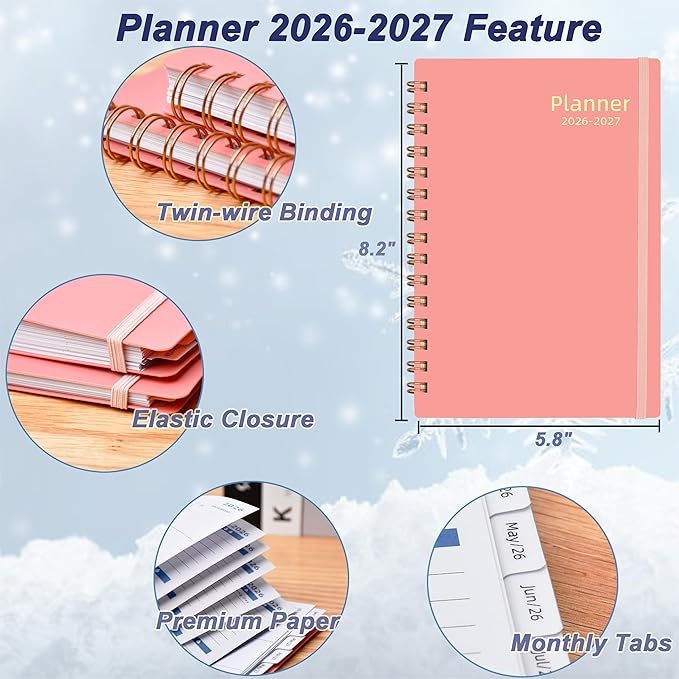 2026-2027 Daily Planner, Weekly and Monthly Planner 2026, from Jul 2026-Dec 2027, 18 Month Agenda Book Planner with Tabs, A5 Size, Pink