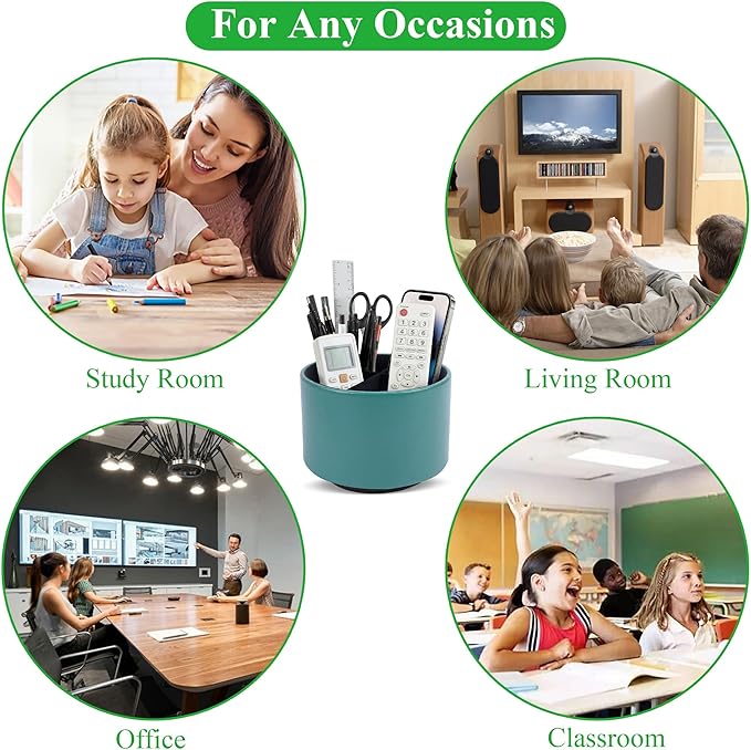 Round Leather Art Supply Organizer,Remote Control Holder,360 Degree Spinning,Multi-Functional Pencil Holder,4 Compartments Desktop Stationary Organizer(1-Sheep Green)