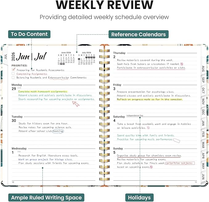 Planner 2026-2027, Academic Planner Weekly and Monthly, Jul 2026 - Jun 2027, Spiral Bound School Planning Tool with Tabs and Pocket, Perfect for Students & Teacher, 8.5" x 11", Mushrooms Grove