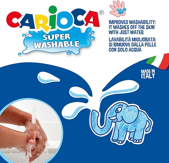 CARIOCA Jumbo Washable Markers for Kids – 12 Assorted Colors, 6 mm Maxi Felt Tip Pens with Wide Barrel, Non-Toxic, Easy to Hold, Art & School Supplies, Made in Italy