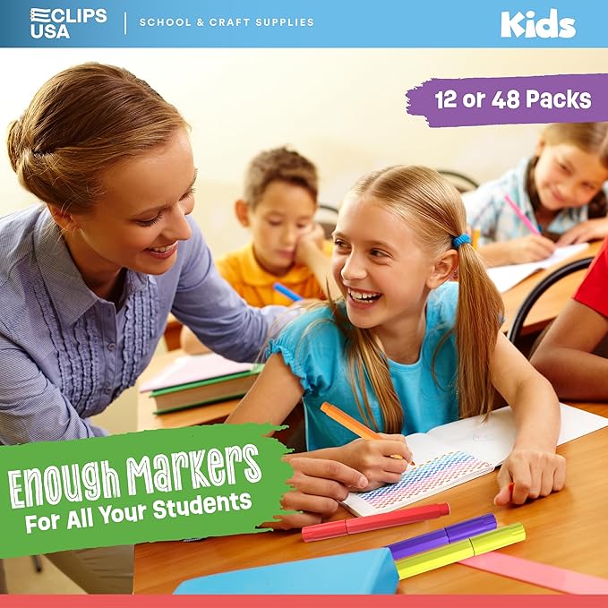 E-CLIPS USA Jumbo Markers For Kids, Colored Markers For School, Washable markers Bulk Classroom, Broad Tip, 8 Per Box (12 Pack)