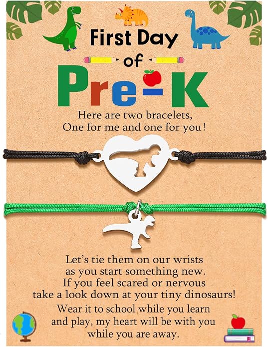 UNGENT THEM Back to School Bracelet Mother Son Dinosaur First Day of School Gifts for Boys Girls