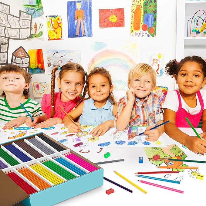 240 Count Colored Pencils Bulk for Classroom, Color Pencils for Kids in 12 Vibrant Colors, Pre-sharpened Coloring Pencils Set Plus 24 Sharpeners, Bulk Pack Colored Pencils for Back to School Supplies
