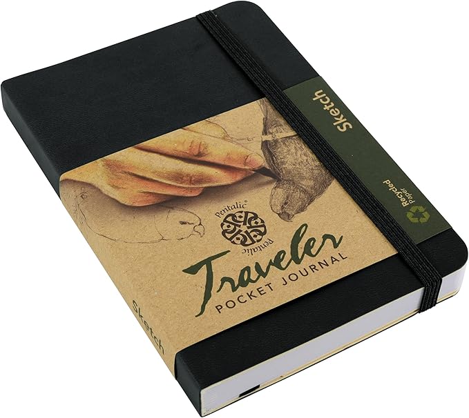 Pentalic 4" x 6" Pocket Sketchbook Traveler Journal, 160 Pages, Black