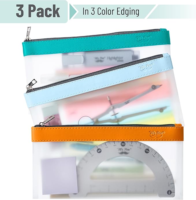 Mr. Pen- Clear Pencil Pouch, 8.50"x4.25", 3 Pack, Durable TPU Material, Medium Water-Resistant Pencil Bags with Smooth Zipper, Multipurpose Clear Pouch for Stationery, School, Office, Travel Supplies