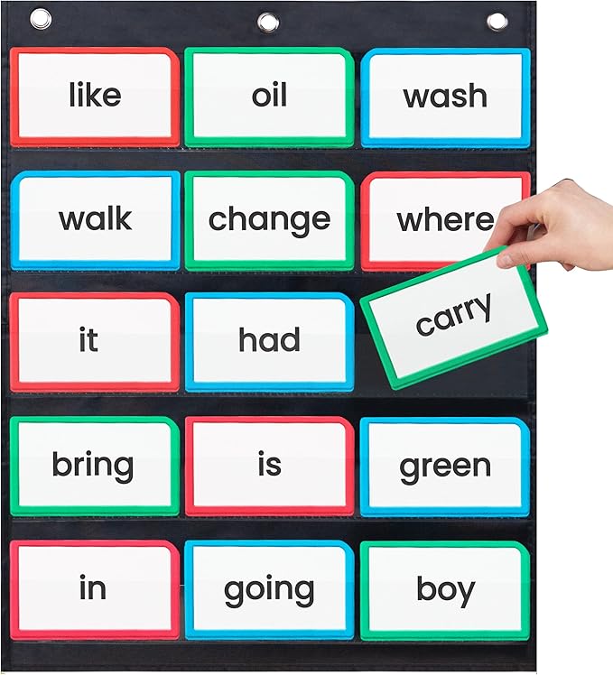 Essex Wares - 17" Wide x 22" Tall Pocket Chart, Black - Sturdy Pocket Chart for Classroom for Sentence Strips - Easy to Use & Hang, Reusable Black Pocket Chart
