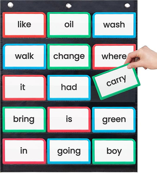 Essex Wares - 17" Wide x 22" Tall Pocket Chart, Black - Sturdy Pocket Chart for Classroom for Sentence Strips - Easy to Use & Hang, Reusable Black Pocket Chart