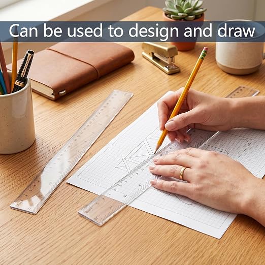 Clear Plastic Ruler, 2 Pack 12 Inch Shatterproof Ruler with Inches and Centimeters, Transparent Straight Ruler for School Classroom, Home, or Office