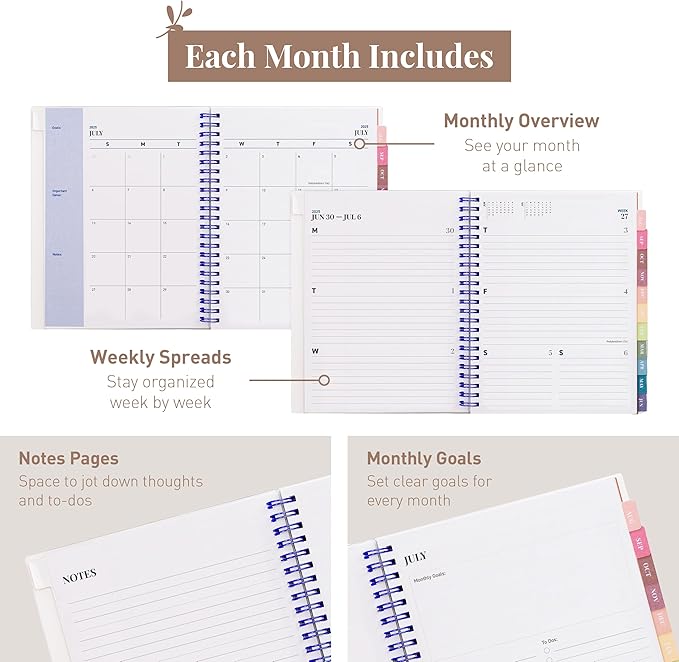 Rileys Academic Planner 2025-2026, Daily, Weekly & Monthly Planner, July 2025 - June 2026, Student Notes Pages, Twin-Wire Binding, Weekly Agenda for School & Work (8 x 6-Inches, Blue, Chunky)