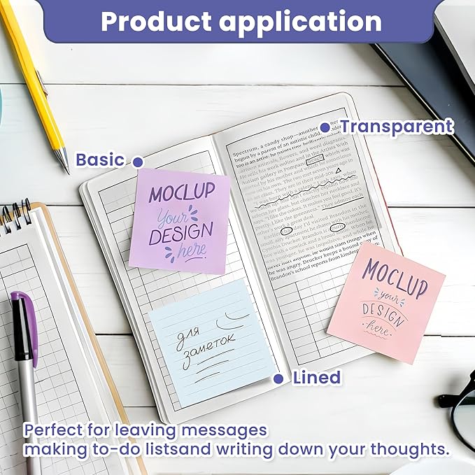 3x3 Inches Sticky Notes Variety Pack, 18 Pads Self Stick Notes, 50 Sheets/Pad, 900 Total Sheets, Included Blank, Lined and Transparent Pads, Bulk Teacher School and Office Supplies