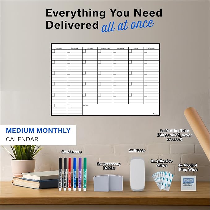 Large Dry Erase Calendar for Wall 24x36, Giant Family Office Big Reusable, Monthly Planner Erasable Month, Rolled Whiteboard White Board, 36x24 Calendar Dry Erase for Undated Wall Large Classroom