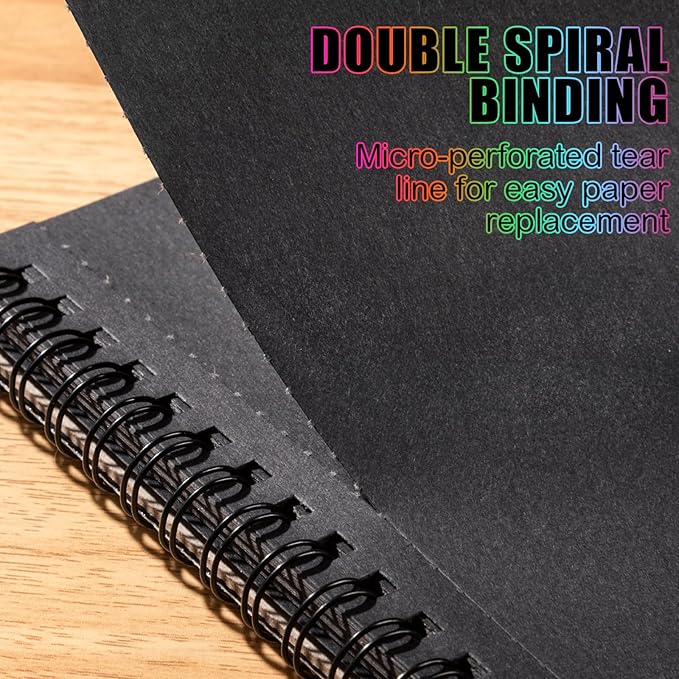 30 Sheets Black Paper Sketchbook, 98lb/160gsm Heavyweight Black Sketch Pad 5.5×8.5in, Acid-Free Drawing Paper, Spiral Bound Sketch Book for Kids, Teens, Artist