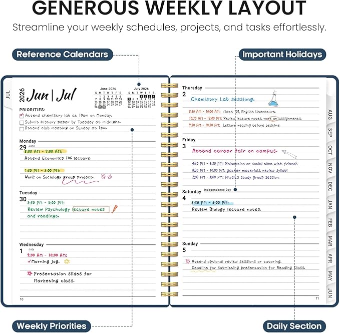 Planner 2026-2027, Academic Year Monthly and Weekly Calendar Planner, Jul 2026 - Jun 2027, Hardcover Teacher Student Planning Agenda book with Tabs, Perfect for School Office Supplies, 6.3" x 8.5" - Soft Balance