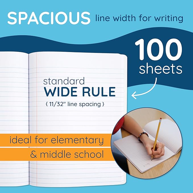 Blue Summit Black Composition Notebook, Black and white Composition Notebook Wide Ruled, Marble, 100 Sheets per Book, 12 Pack