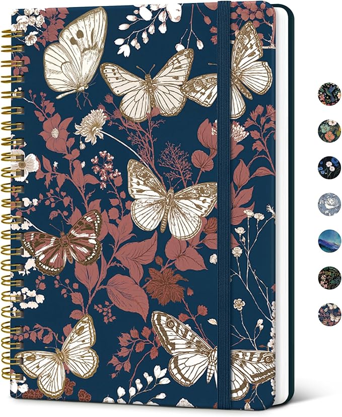 Taja Lined Spiral Journal Notebook for Women, A5 Cute College Ruled Hardcover Notebook for Work & Note Taking, Pretty Journal for Writing, 140 Pages, Golden Flutter