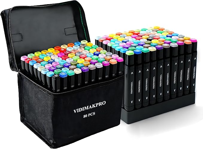 Alcohol Markers 80 Colors with Base Dual Tip Art Drawing Markers for Kids Students and Adults Comics Sketching Illustration - Refillable