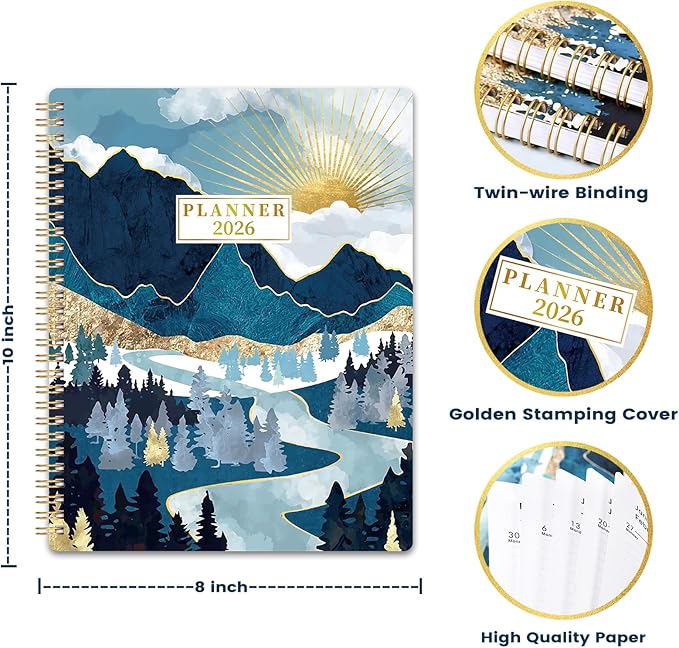 2026 Planner - JAN 2026 - DEC 2026, Planner 2026, 8'' x 10'', 2026 Planners Weekly Monthly, Spiral Bound, Back Pocket, Cardboard Cover