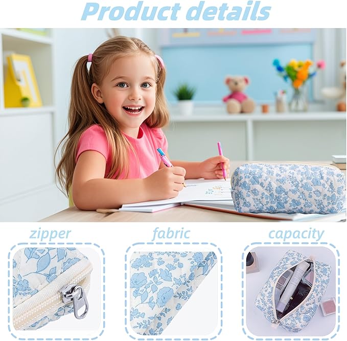 Carry bloom Pencil Pouch Cute Pencil Case for Girls Aesthetic Pencil Bag with Zipper Pen Cases School Supplies Makeup Bag (Bow ribbon)