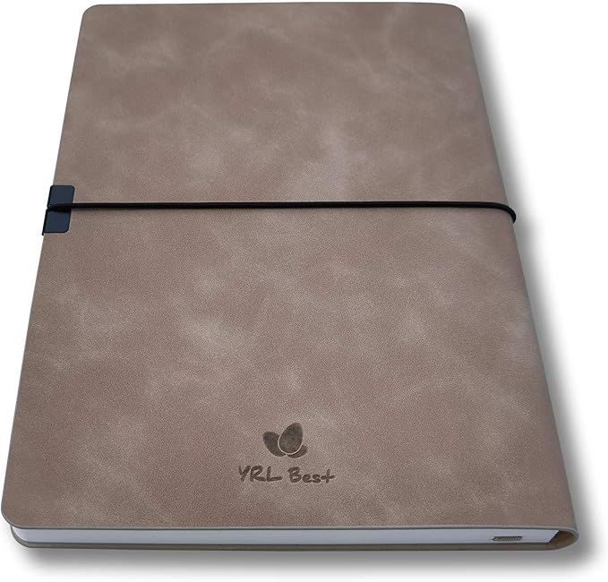Softcover Bullet Notebook Journal, Dotted/Dot Grid, A5, 5.8x8.3 Inches, Premium Faux Leather, Creamy Thick Paper, Sewn Bound, Elastic Band, Inner Pocket, Pen Loop, Lays Flat, Light Brown