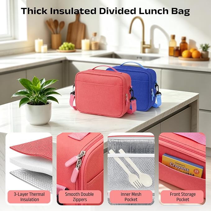 Bento Lunch Box Set for Kids with 8.5oz Hot Food Jar Leak-Proof Lunch Food Container with Insulated Lunch Bag for Toddlers Girls Boys Teens to School, Office, Picnic, Camping, Travel - Pink