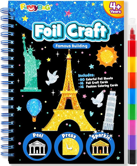 FUNNYB&G Mess-Free Foil Art Craft for Kids Ages 4-10, Kids Birthday Gift