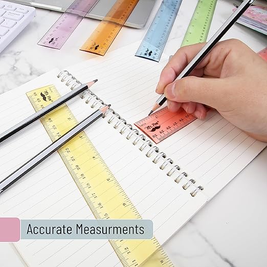 Mr. Pen- Plastic Ruler Set, 6 Pack, 12 Inch, Pastel Colors, Easy-to-Read Markings, Scratch-Resistant Design, Durable Transparent Rulers for Crafting Office & School, School Supplies