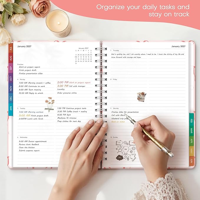 Planner 2026-2027 Monthly and Weekly Academic Planner July 2026 - June 2027, Hardcover Calendar 2026-2027 Agenda Daily Planner for Student Teacher School Office Supplies, 7.4" x 10.2", Pink Bow