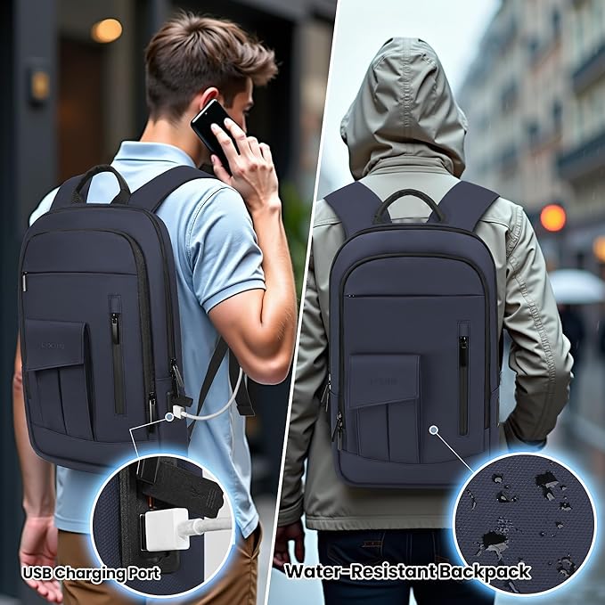 Business Backpack for Men Slim Lightweight Laptop Backpack for 17.3 Inch Computer Water Resistant Small Office Backpack for Commute Travel Daily Office Work with Small Bag (Blue, 17.3")