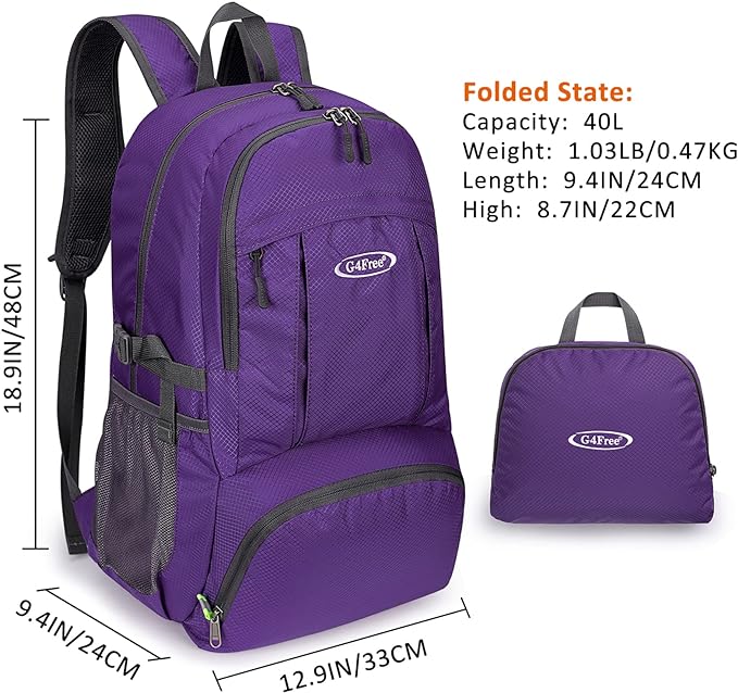 G4Free Lightweight Packable Hiking Backpack, Waterproof Travel Daypack
