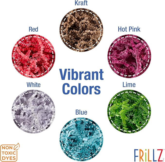 FRILLZ Crinkle Cut Paper Shred Filler for Baskets, Gifts, Packing and Protecting your Birthday, Weddings, Anniversary, Valentines Day, and other gifts (1 pound, Blue)