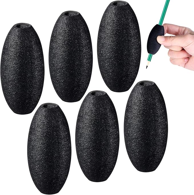 Zonon Writing Aid Trainer for Adults Foam Egg Grips Pen Cushioned Holders Writing Aid Trainer for Handwriting Drawing Preschool Supplies Right or Left Hand Use, 6 Pieces(Black)