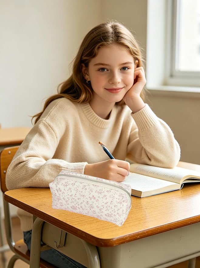 Pencil Case, Pencil Pouch for Women, Pencil Case Small, Pencil Pouch Aesthetic (Pink floral)