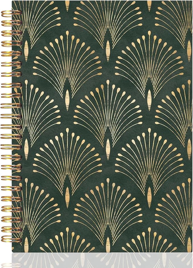 UTELKA Boho Green Notebook Dark Green Gold Journal, Vintage Gold Foil Spiral Journal Boho Notebook, Boho Gifts Notebook for Women Students Writers Artists 5.5x8.3