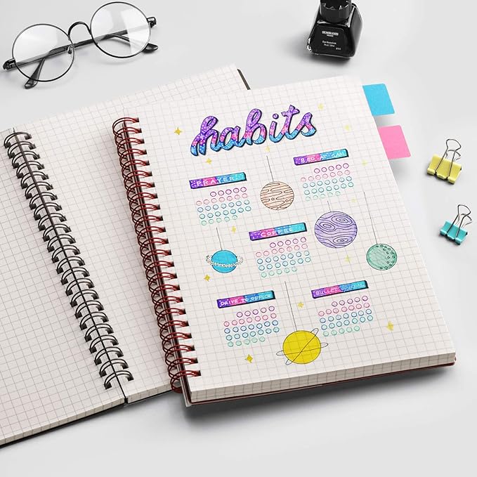 EMSHOI Spiral Graph Notebook, 2 Pack 320 Pages, Large B5 Grid Notebook, 100gsm Thick Paper, Waterproof Flexible Cover, Journal for Writing Engineering Graphing School Office, 7.48" x 10.15"