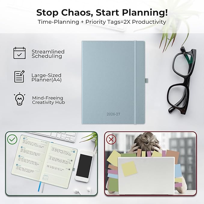 Weekly Monthly 2026-2027 Planner (July 26-Dec 27),11.5"x8.5",18 Months Agenda Plan with Month Tabs & Pocket,Expenses/Note Pages, Academic Calendar with Vegan Leather Cover,Dusty Blue