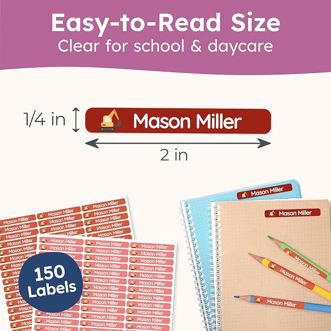 Personalized Kids Name Labels for Pencils Red [150pcs] - Waterproof Name Stickers for School & Daycare - Pencil Custom Name Stickers - Children Name Stick On Labels for Pens (2.0”x0.3”)