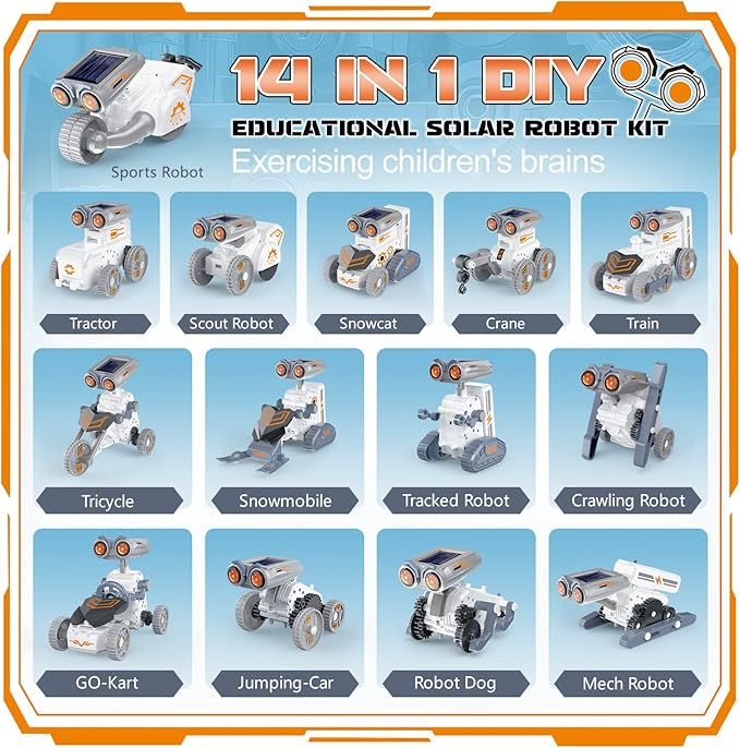STEM Solar Robot Building Kit, 14-in-1 Education Building Toys for Kids 8-12, DIY Two Acitvited Mode Educational Science Kits Birthday Gifts for 8 9 10 11 12 13 Years Old Boys Girls Teens