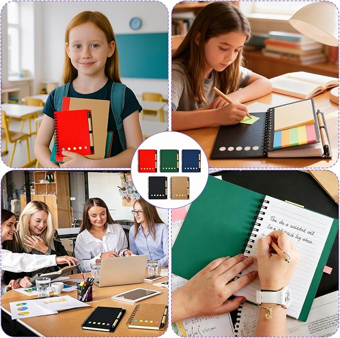 15 Pack Spiral Notebook and Pen Set, Lined Small Pocket Notebook with Pen Sticky Notes Steno Pads Mini Journals Notebooks for Business Office School Supplies, 5 Colors, 60 sheets, 4.25 x 5.3in