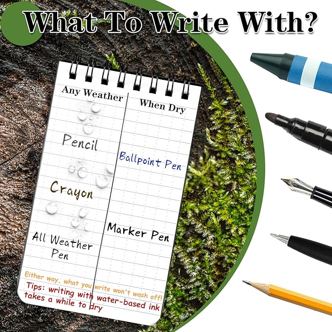COIDEA Waterproof Notebook, 4 Pack Top-Spiral Pocket Notepad, 3" x 5" Weatherproof NotePad, All Weather Police Pocket Notebook Little Memo Steno Note Pads for Outdoor Office School Recording, Black